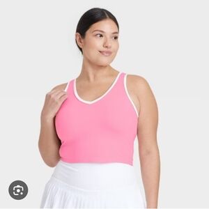 NEW All In Motion Pink Sleeveless Top with White Trim Build In Bra Womens XL